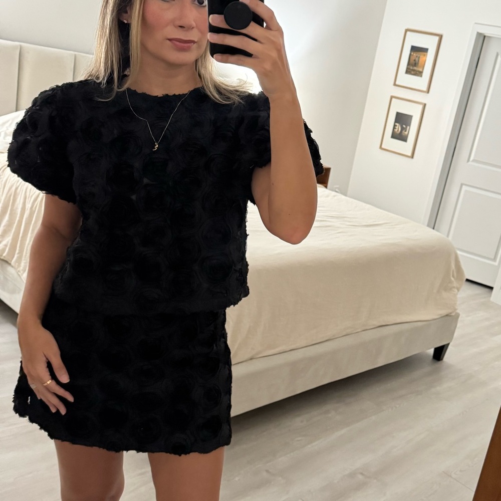 Express Elegant Rosette Black Two Piece Top and Skort